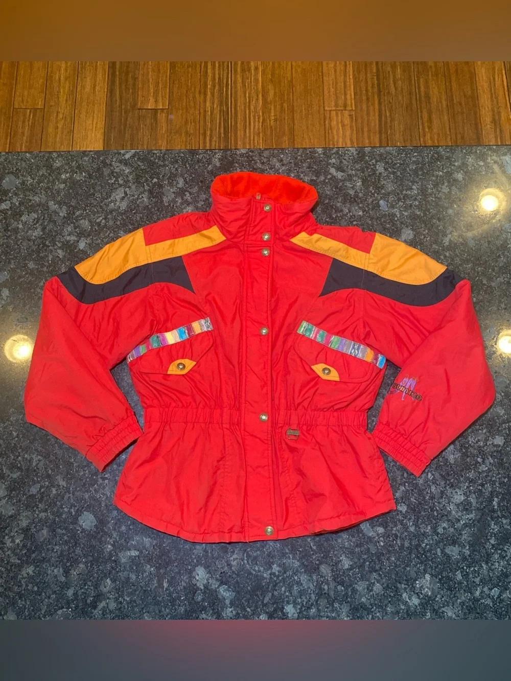 Vintage 90s Sun Ice Snow Aces Ski Jacket Colorblock Red Cropped Size 18
